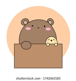 Chick and bear with box