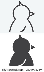 Chick bird line outline and solid icon set with cute poultry sign symbol. Editable stroke vector icon for farm animals, hatchling, poultry, and bird icon use.