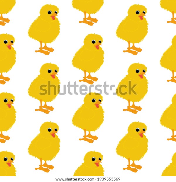 Chick bird vector illustration\
seamless pattern on the white background. Vector\
illustration