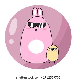 Chick and bunny with sunglasses