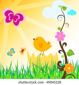 chick and butterflies