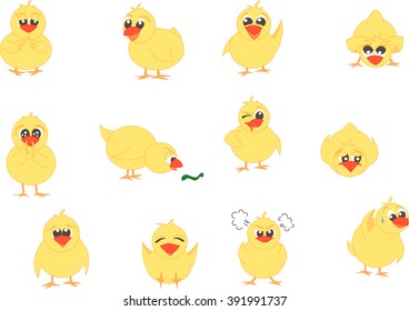 Chick Cartoon Figures Different Expressions Showing Stock Vector ...