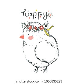 Chick. cartoon hand drawn vector illustration. Can be used for baby t-shirt print, fashion print design, kids wear, baby shower celebration greeting and invitation card.