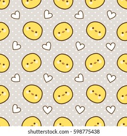 Chick Cartoon Seamless Pattern with Heart Dot