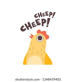 Chick Cheeping, Cute Cartoon Bird Making Cheep Sound Vector Illustration