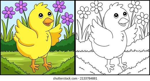 Chick Coloring Page Colored Illustration