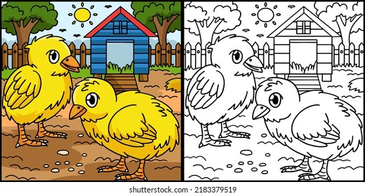 Chick Coloring Page Colored Illustration