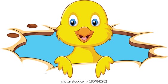 Chick comes out from water cartoon vector art and illustration