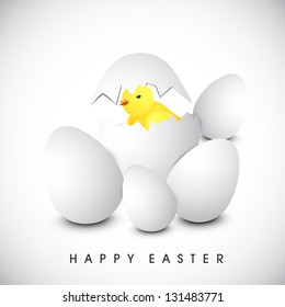 Chick coming out from egg, Happy Easter background.