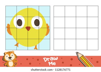 Chick Copy the picture.  Cartoon vector illustration. Coloring book. Educational game for children.