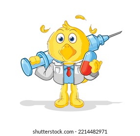 the chick doctor holding medichine and injection
