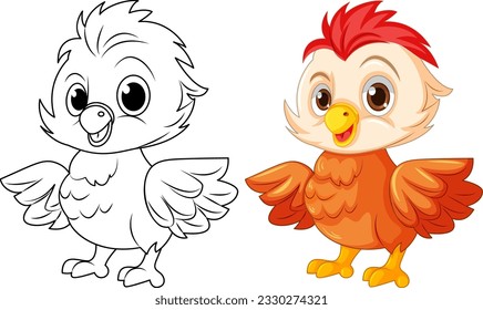 Chick doodle coloring page for children illustration