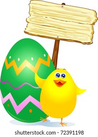 Chick, Easter egg and sign. Vector illustration