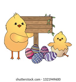 chick with easter eggs
