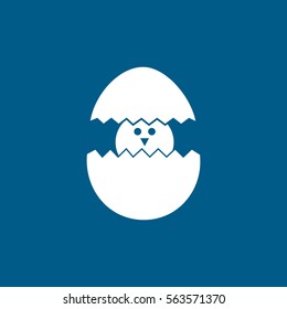 Chick In Egg Flat Icon On Blue Background