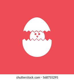 Chick In Egg Flat Icon On Red Background