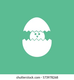 Chick In Egg Flat Icon On Green Background