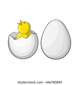 Chick in egg icon in cartoon style isolated on white background. Animals symbol
