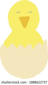 chick in an egg icon, sticker. vector hand drawn doodle. trendy colors 2021 gold, yellow. baby, chicken, easter