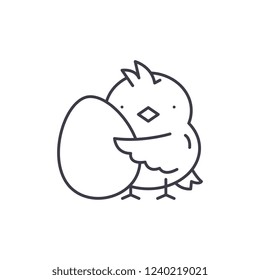 Chick with an egg line icon concept. Chick with an egg vector linear illustration, symbol, sign