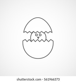 Chick In Egg Line Icon On White Background