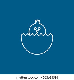 Chick In Egg Line Icon On Blue Background