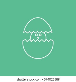 Chick In Egg Line Icon On Green Background