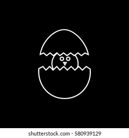Chick In Egg Line Icon On Black Background