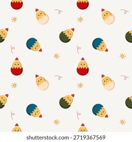Chick in eggshell colorful cartoon so cute. On sun background. Pattern seamless vector illustration. 