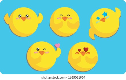 Chick emoji stickers cute round icons set vector