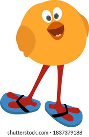 Küken mit Flip-Flops, Illustration, Vektorgrafik auf weißem Hintergrund