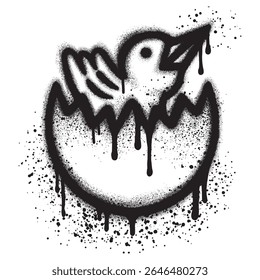 Grafite de pintinho com tinta spray preto. ilustração vetorial.