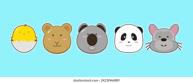 chick hamster bear panda mouse flat design cartoon