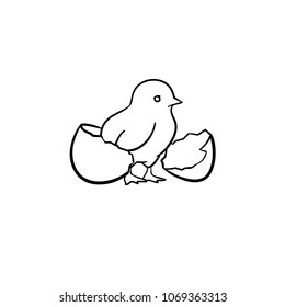 Kick handgezeichnet Umriss-Symbol. Chick peeking aus Ei-Shell Vektorgrafik für Druck, Web, Mobile und Infografiken einzeln auf weißem Hintergrund.
