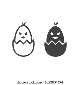 Chick hatched from an egg line and glyph icon, easter and holiday, bird sign vector graphics, a linear pattern on a white background, eps 10.