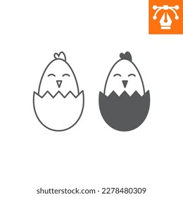 Chick hatched from an egg line and solid icon, outline style icon for web site or mobile app, holiday and easter, chick in egg vector icon, simple vector illustration, vector graphics.