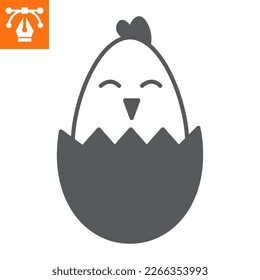 Chick hatched from an egg solid icon, glyph style icon for web site or mobile app, holiday and easter, chick in egg vector icon, simple vector illustration, vector graphics with editable strokes.