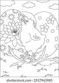 Chick hatching egg easter coloring page vector