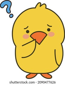 Chick having doubts. Vector illustration isolated on a white background.