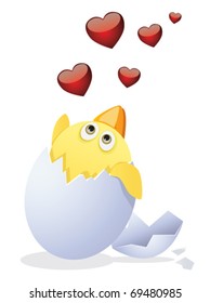 Chick and hearts. Valentine's Day.
