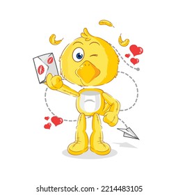 the chick hold love letter illustration. character vector