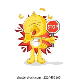 The Chick Holding Stop Sign. Cartoon Mascot Vector