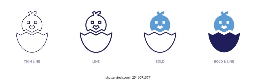 Chick icon in 4 different styles. Thin Line, Line, Bold, and Bold Line. Duotone style. Editable stroke.