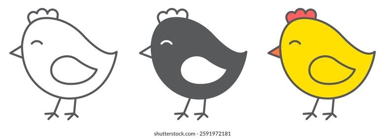 Chick icon collection, farm and easter, baby chick vector icon set, vector graphics, editable stroke outline sign, eps 10.