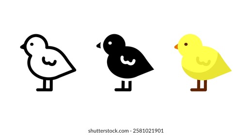 Chick icon. Cute baby bird sign. Fluffy hatchling symbol of spring symbol. Yellow farm animal pictogram. Easter celebration illustration.