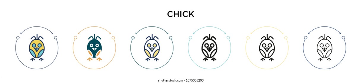 Chick icon in filled, thin line, outline and stroke style. Vector illustration of two colored and black chick vector icons designs can be used for mobile, ui, web