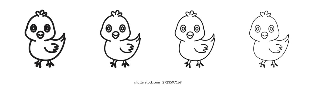 Chick icons outline black vector design. Line with editable stroke.