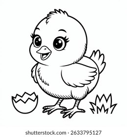 Página de coloração de estilo de vetor de ilustração de pintinho