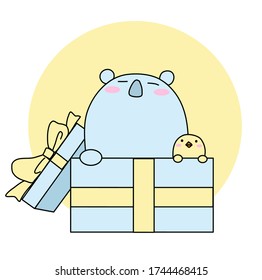 Chick and koala with gift box