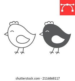 Chick line and glyph icon, farm and easter, baby chick vector icon, vector graphics, editable stroke outline sign, eps 10.